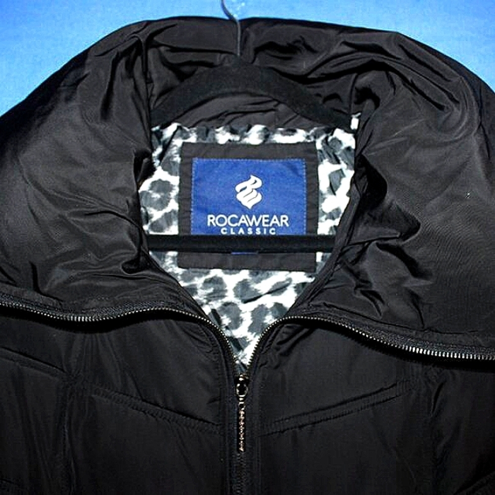 Rocawear Classic Puffer Jacket Black - Leopard Print Lining - Picture 2 of 9